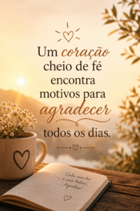 "Um coração cheio de fé encontra motivos para agradecer todos os dias."