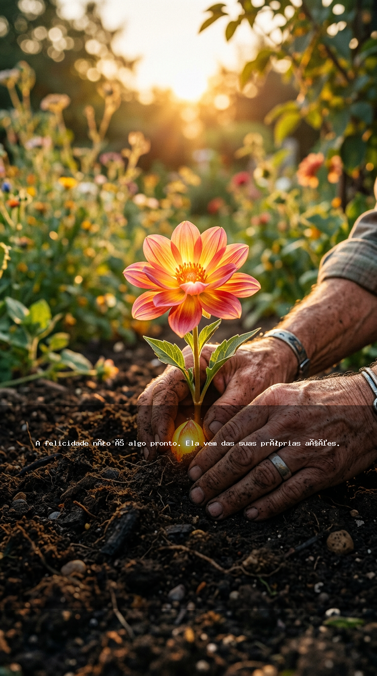 Mãos plantando sementes de felicidade — Frases de Reflexão Profunda