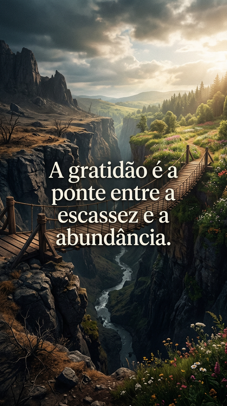 Gratidão, escassez, abundância, ponte, transição, prosperidade, transformação, conexão, fluxo