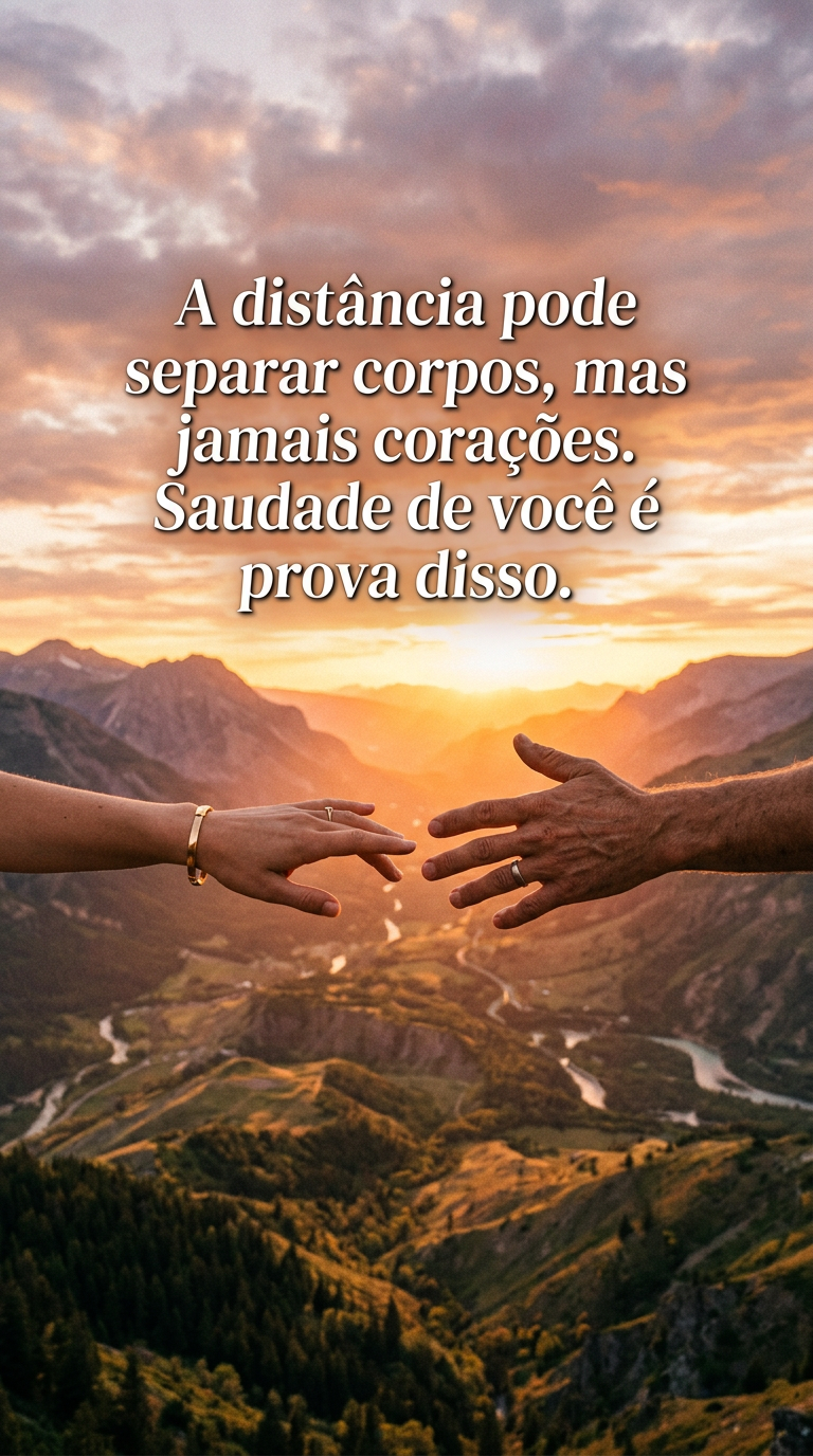 Saudade de você, frase de saudades sobre distância e conexão de corações, amor que transcende barreiras.