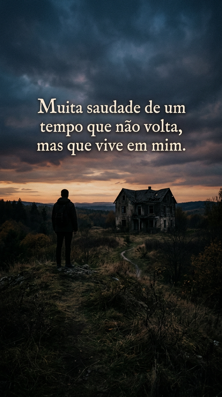 Muita saudade de um tempo que se foi, frase de nostalgia profunda, reflexão sobre o passado, imagem de saudade.