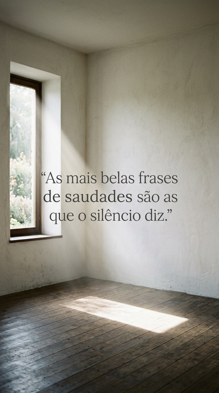 Frase de saudades, silêncio que fala, reflexão profunda sobre sentimentos, imagem de autoajuda e saudade.