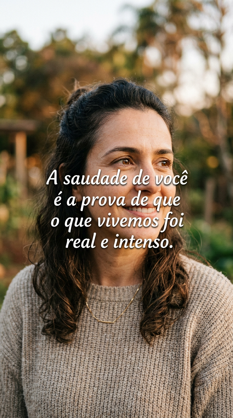 Saudade de você, frase sobre a intensidade do que foi vivido, imagem de rosto pensativo e memórias reais, frase de saudades.