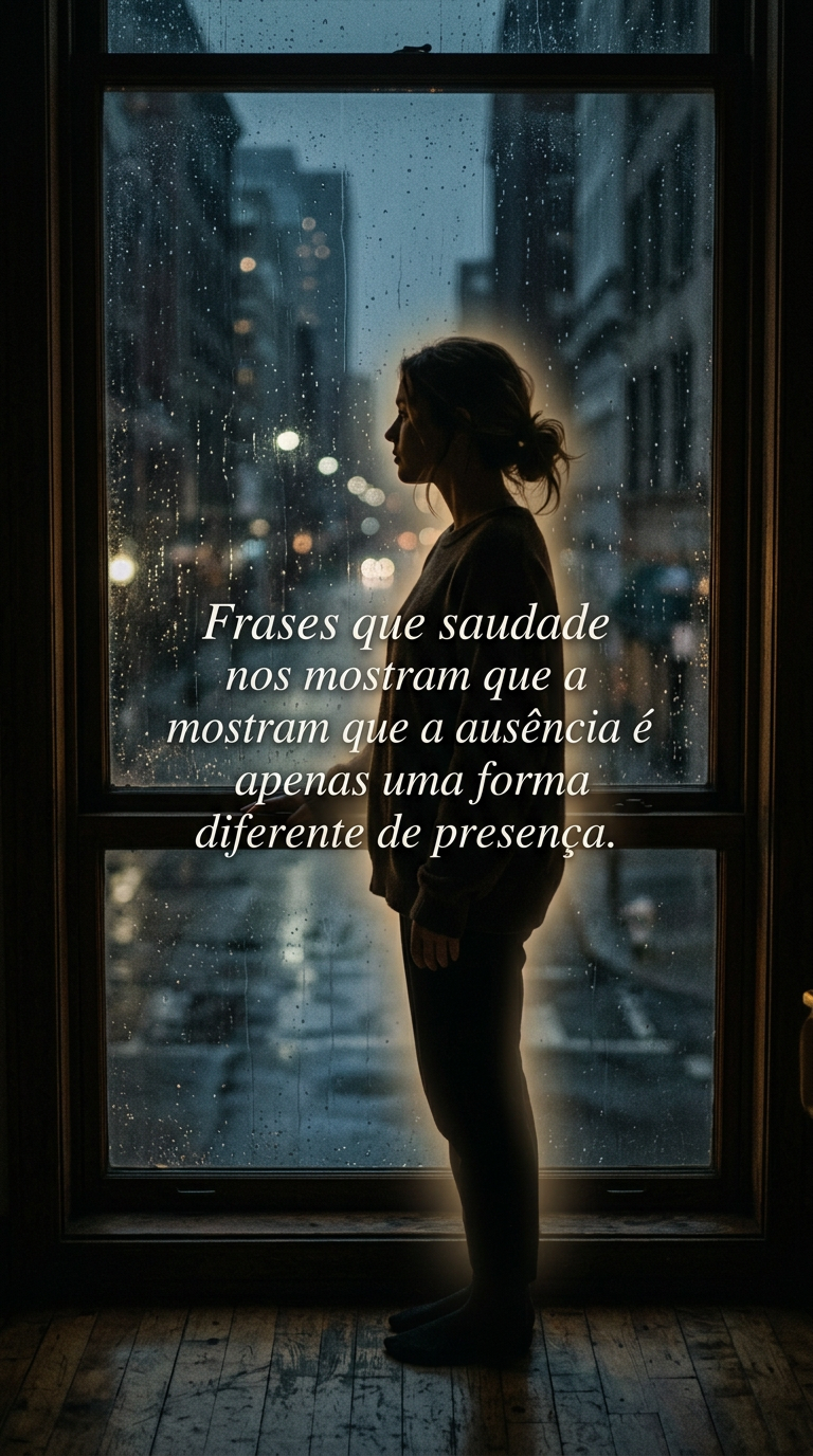 Frases que saudade, reflexão sobre ausência e presença, imagem de pessoa na janela, paz interior, frase de saudades.