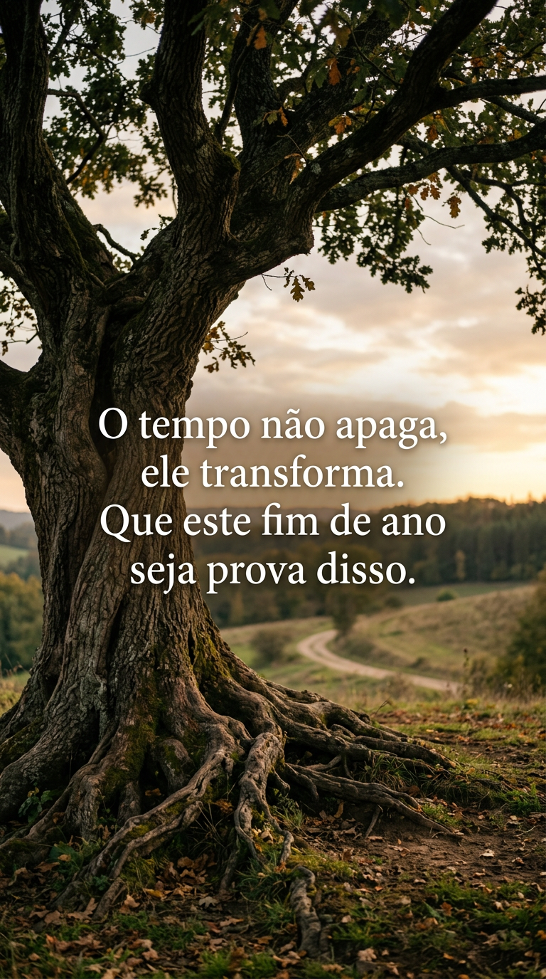 Árvore antiga e retorcida, ilustrando como o tempo não apaga, mas transforma, sendo uma prova disso no fim do ano.