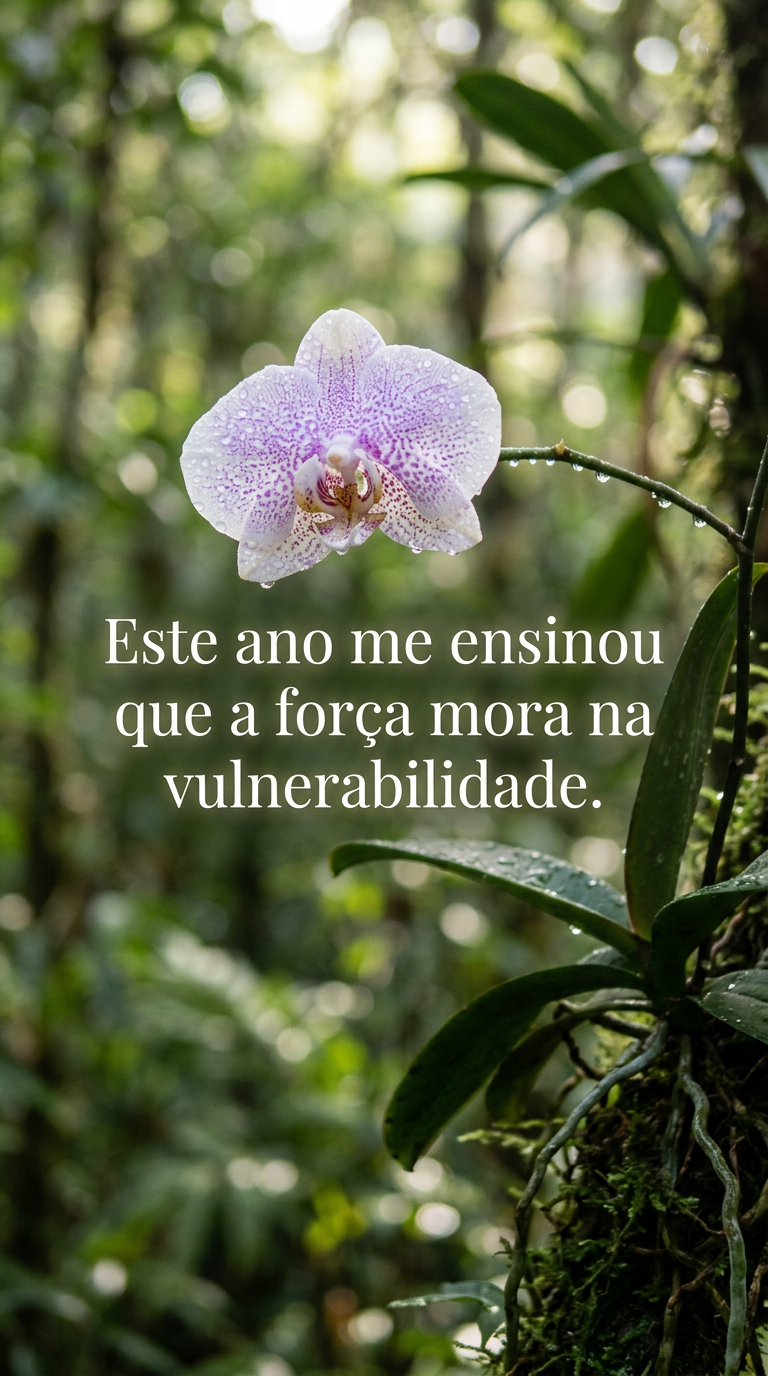 Flor delicada com gotas de orvalho, simbolizando que a força pode ser encontrada na vulnerabilidade, uma lição do ano.