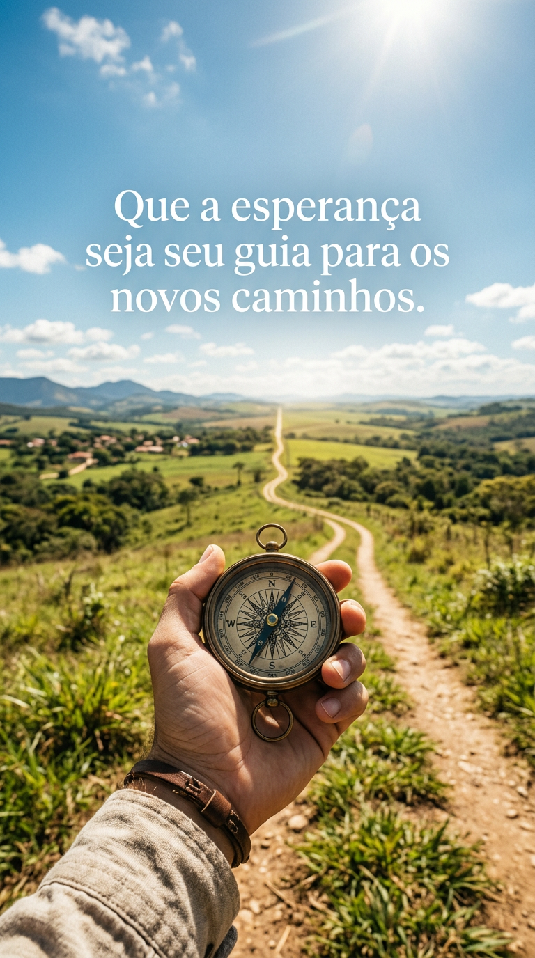Bússola antiga apontando para o horizonte, desejando que a esperança seja o guia para os novos caminhos.