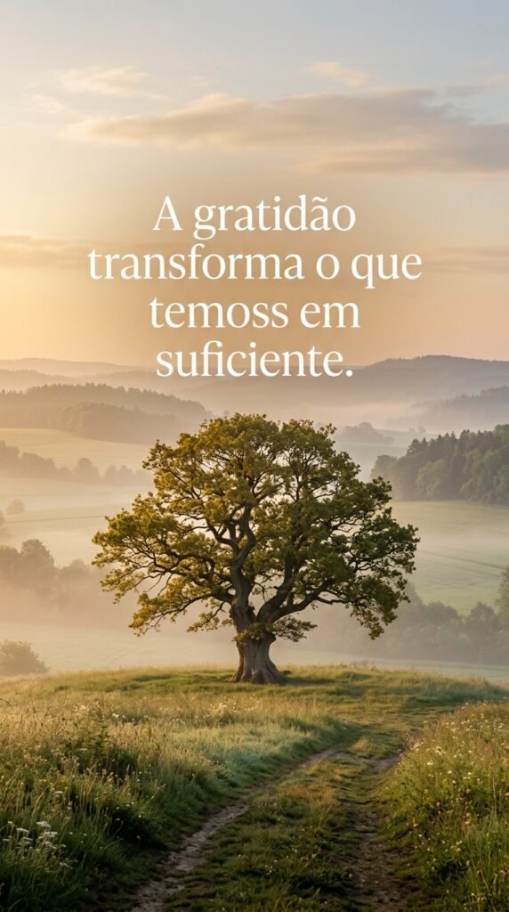 Gratidão e suficiência: imagem de árvore antiga em luz dourada, simbolizando a transformação do que se tem em suficiente através da gratidão.