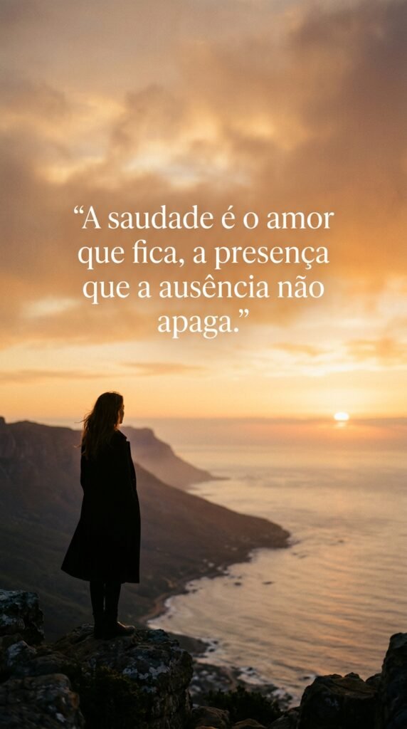 Frase de saudades profunda sobre o amor que permanece, saudade de você, reflexão sobre a ausência e a presença no coração.